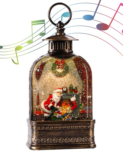 Snow Globe,11 Inch Christmas Snow Globe,Musical Glittering Lantern Swirling,Christmas Decorations Indoor Ornament Gifts Santa and Home, Battery or USB Powered