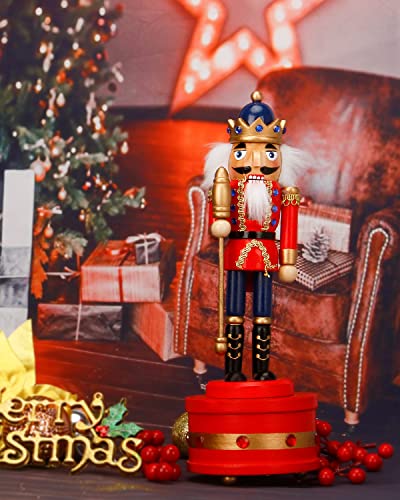 Nutcracker Christmas Decorations,12 Inch Musical Traditional Wooden Nutcracker King Soldier,Festive Christmas Décor for Shelves and Tables