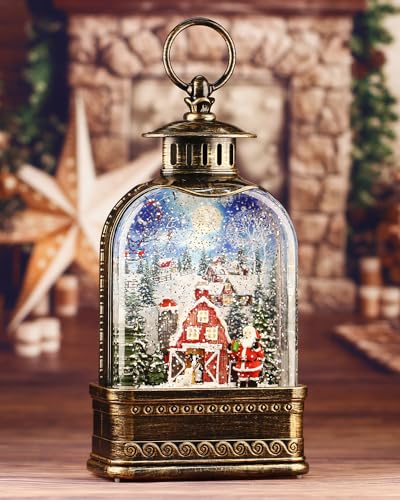 Snow Globe,11 Inch Christmas Snow Globes,Musical Glittering Lantern Swirling,Christmas Decorations Indoor Ornament Gifts Santa Home Décor Accents, Battery Or USB Powered