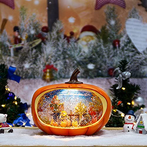 Pumpkin Festival Decor,Christmas Snow Globe with Swirling Glitter,Pumpkin Table Accent for Fall Harvest Decorating,Thanksgiving Pumpkin Fall Harvest for Home Decor