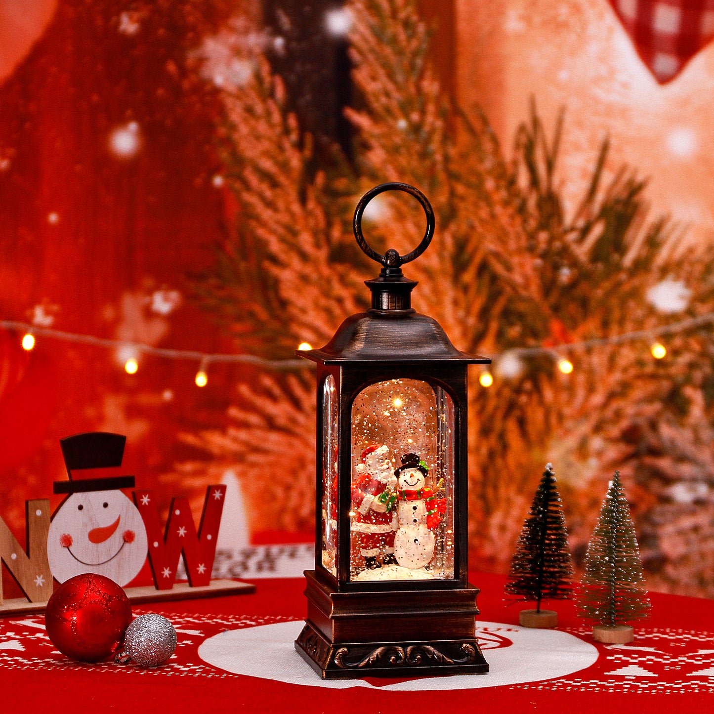 Christmas Decorations Musical Snow Globe Lantern, Water Glittering Lighted Plug-in , 3 AAA Battery Operated & USB Powered, Santa Claus, Christmas Tree and Elk…