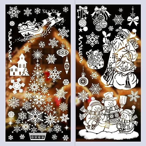 Christmas Window Cling Snowflake Window Clings for Glass Windows, 6 Sheet Christmas Window Decorations Decals for Winter Christmas Home Party Decor