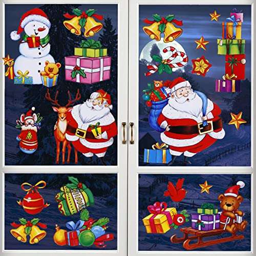 Christmas Window Clings Santa Claus Decorations, 46Pcs Large Size Christmas Window Stickers, Double-Side Removable Decals for Christmas Gifts and Decor…