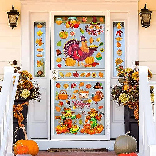 Fall Window Clings 193 Pcs Thanksgiving Window Clings for Glass Windows 8 Sheet Fall Decorations Autumn Leaf Turkey Window Stickers Party Decorations for Home