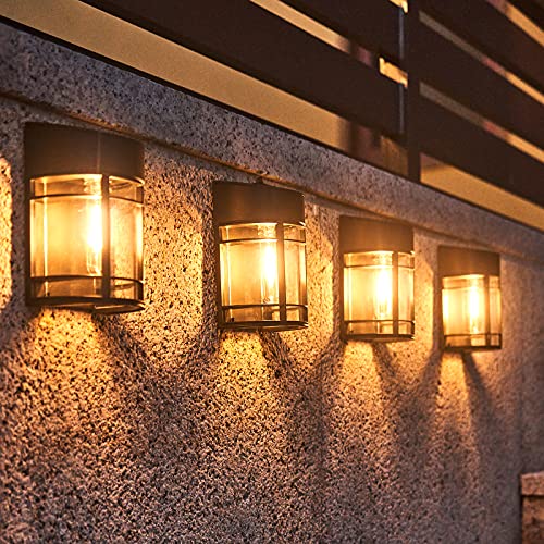 Solar Wall Lights Outdoor Solar Deck Lights Outdoor Patio and Fence Light Waterproof Decorative Light Fixture Wall Mount, Warm White(4 Pack)