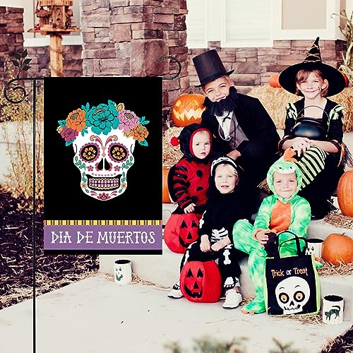 Day of the Dead Garden Flags 12×18 Double Sided for Outside Halloween Decorations Mexican Fiesta Dia DE Los Muertos Banner Washable Skull Decor Seasonal Yard Vertica Flags for a Festive Holiday for Home