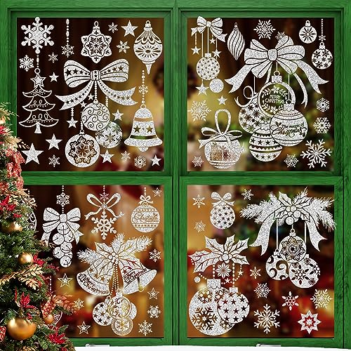 Christmas Window Clings 78 Pcs Sparkle Silver Large Double-Sided Window Decoration Snowflake Window Stickers Xmas 4 Sheet Winter Christmas Window Stickers for Glass Window for Home Kids' Stickers