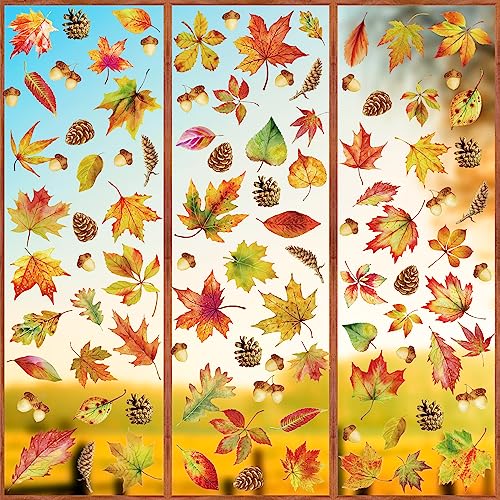 Fall Window Clings, Multicolored Maple Leaves Window Clings for Glass, 6 Sheets Thanksgiving Autumn Leaf Window Decals Fall Decorations for Home Party Decor