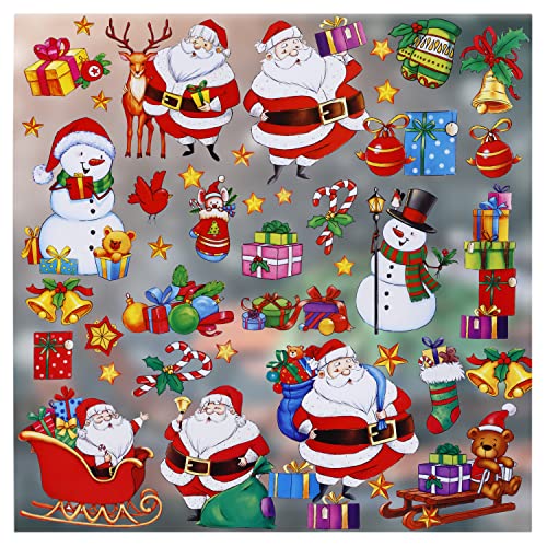 Christmas Window Clings Santa Claus Decorations, 46Pcs Large Size Christmas Window Stickers, Double-Side Removable Decals for Christmas Gifts and Decor…