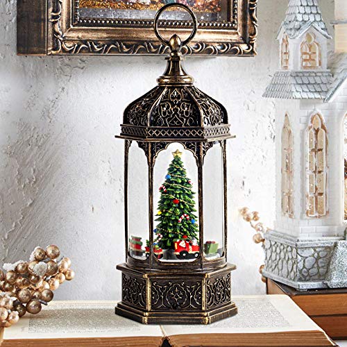 12.5'' Rotating Scene Musical Christmas Snow Globe Light Lantern- Christmas Tree