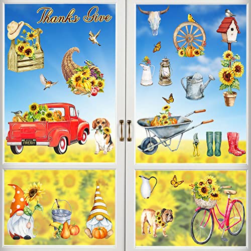 Fall Decor Thanksgiving Window Clings, Large Size Fall Truck Window Decorations, Double-Side Removable Decals for Fall Harvest Thanksgiving Party Decoration Gift…