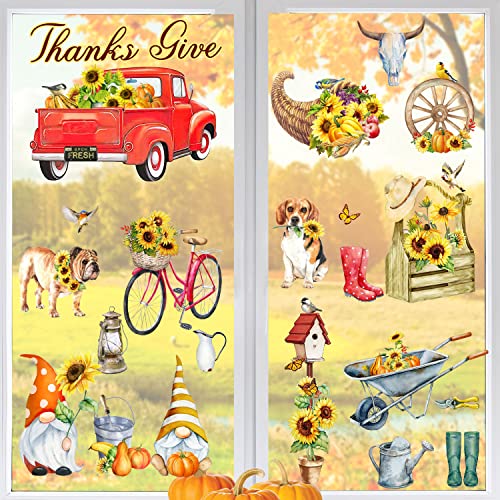 Fall Decor Thanksgiving Window Clings, Large Size Fall Truck Window Decorations, Double-Side Removable Decals for Fall Harvest Thanksgiving Party Decoration Gift…
