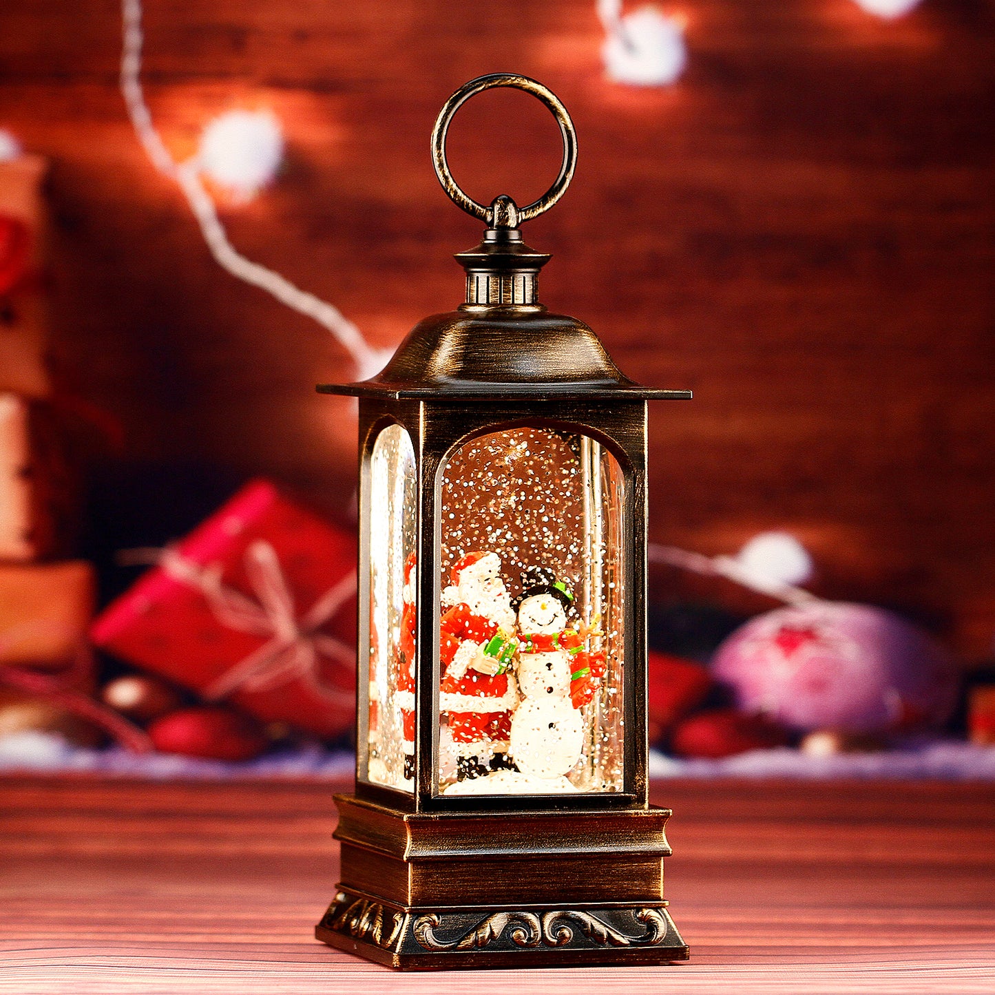 Christmas Decorations Musical Snow Globe Lantern, Water Glittering Lighted Plug-in , 3 AAA Battery Operated & USB Powered, Santa Claus, Christmas Tree and Elk…