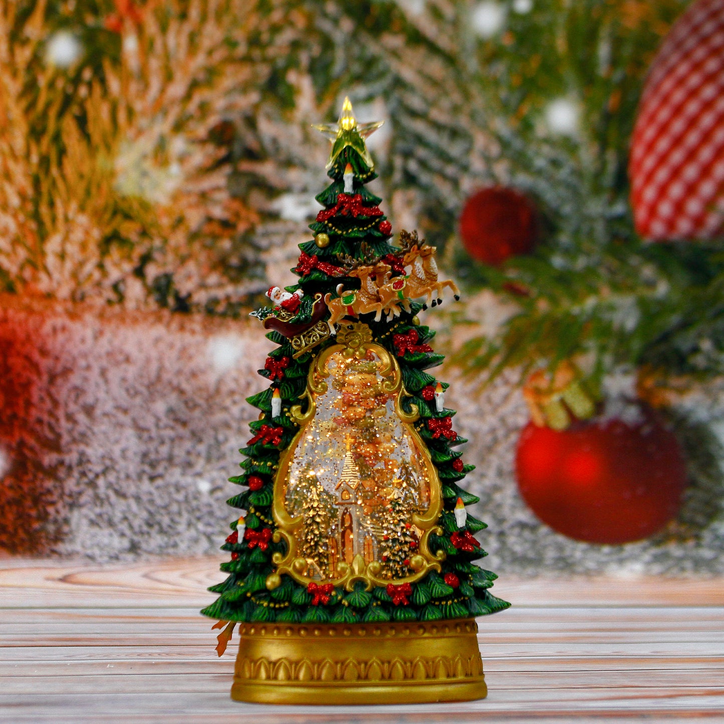 Christmas Snow Globe,Snow Globe Decorations Christian Gifts，Christmas Festival Snow Globe , with Musical Santa Claus, Christmas Tree,Churches,Water Glittering Lantern Swirling