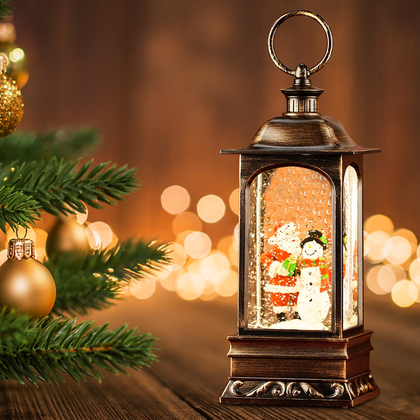 Christmas Decorations Musical Snow Globe Lantern, Water Glittering Lighted Plug-in , 3 AAA Battery Operated & USB Powered, Santa Claus, Christmas Tree and Elk…